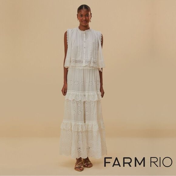 FARM Rio Dresses & Skirts - FARM Rio **NWT**  Off-White Low Waist Embroidered Organic Cotton Maxi Skirt